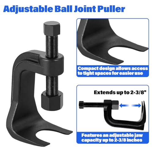 25112 Ball Joint Separator, Adjustable Ball Joint Puller with 2-3/8" Opening Range, Heavy Duty Ball Joint Removal Tool for Cars, Trucks & SUVs, with Lower Control Arm Prying Tool