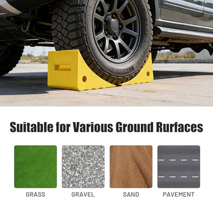Yescom PU Wheel Chocks for Wheel Under 35" with 5ft Rope, 66,000 lbs Heavy | Duty Capacity, Lightweight Car Chocks for Off-road Car, Full-size Pickup, Heavy-duty Trucks - size: for Wheel under 35", 2Pack