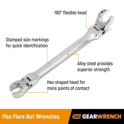 GEARWRENCH Ratcheting Flex Head Flare Nut Metric Wrench Set 6 Pc. - 89101D - style: 6 Piece Metric