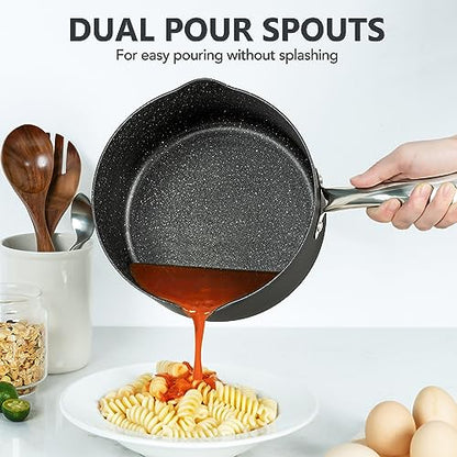 MICHELANGELO Hard Anodized Saucepan Set with Lids, Nonstick Saucepan with Pour Spouts & Strainer Lid for Easy Pour, Granite Derived Coating Sauce Pot Set - 1.5QT & 3QT Induction Sauce Pans - size: 1.5+3 Quarts