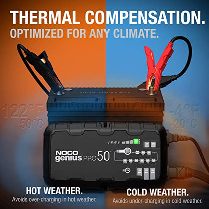NOCO GENIUSPRO50: 50A 6V/12V/24V Professional Smart Battery Charger – Maintainer, Desulfator & Power Supply with Overcharge Protection & Thermal Compensation – for Lead-Acid & Lithium Batteries