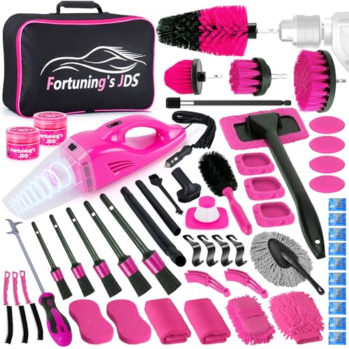 55PCS Pink Car Detailing Kit Interior Cleaner with High Power Handheld Vacuum, Car Wash kit with Detailing Brush Set,Car Interior Detailing Kit,Car Accessories for Cars,Gifts for Women - color: Pink