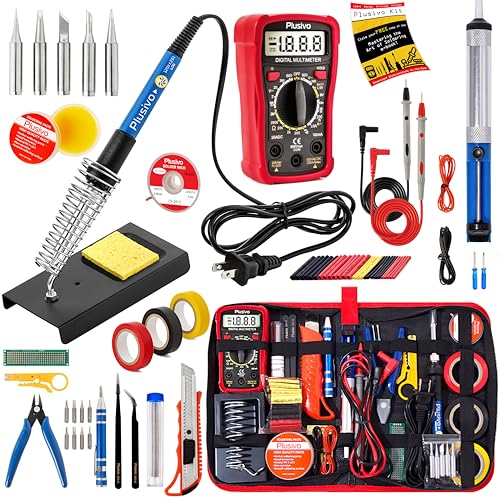 Soldering Iron Kit, 60W Soldering Iron Adjustable Temperature 30-in-1, 5 Solder Tips, Digital Multimeter, Solder Wire, Paste, Desoldering Pump, Tweezers for Electronics Hobby Enthusiast 120V US Plug
