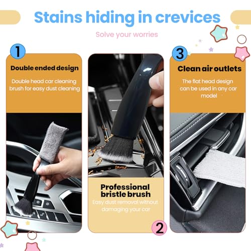 2PCS Car Interior Cleaning Brushes Set, 2-in-1 Dual-Head Vent Detail Brush with Curved Wave Design, Soft Bristles for Car & Makeup