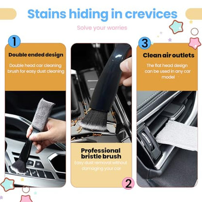 2PCS Car Interior Cleaning Brushes Set, 2-in-1 Dual-Head Vent Detail Brush with Curved Wave Design, Soft Bristles for Car & Makeup