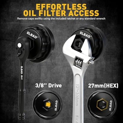 ELEAD 27 mm Oil Filter Socket Wrench, Metric Oil Filter Wrenches, 3/8'' Drive 6-Point Oil-Filter Removal Tool, Low Profile Design for Easy Removal, Chrome Vanadium Steel Oil-Change Tool - style: 27mm