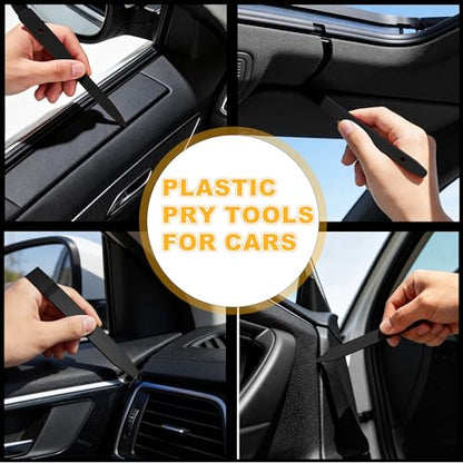 10 Pcs Car Trim Removal Tool Kit with Non-Scratch Plastic Pry Tool and Auto Clip Pliers, Automotive Car Trim Rivet Clip Removal Tool for Door Panel Dashboard Body Repair Kit -Black - color: Black