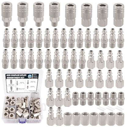 67Pcs Air Coupler and Plug Kit,1/4 Inch NPT Air Tool Fittings Set, Quick Connect Air Hose Fittings Air Compressor Accessories