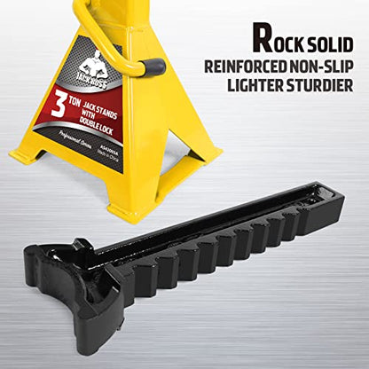 Jack Boss Car Jack Stands 3 Ton (6,000 LBs) Capacity, Extra Reinforced Car Lifting Stand Adjustable Jack Stand with Double Locking, Fits Automotive Small Pick-Up Yellow, 2 Packs - style: 3T double locking with strengthen base