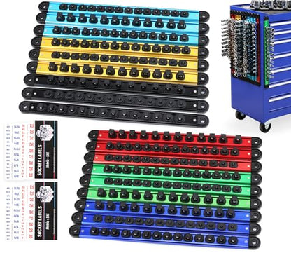 18-Piece Magnetic Socket Holder Organizer Set (Holds 240 Sockets), Heavy Duty 1/2, 3/8, 1/4-Inch Socket Racks Premium Quality Socket-Clip Rail Holder Aluminum Sockets Rack Kit for Tool Box Drawer - style: 18-Piece Alum. Master Set (Holds 240)