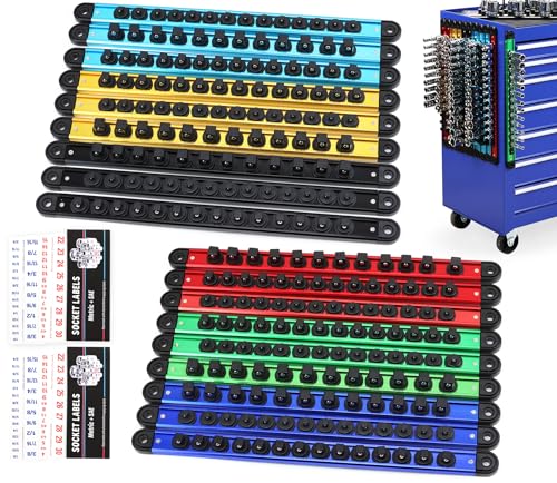 18-Piece Magnetic Socket Holder Organizer Set (Holds 240 Sockets), Heavy Duty 1/2, 3/8, 1/4-Inch Socket Racks Premium Quality Socket-Clip Rail Holder Aluminum Sockets Rack Kit for Tool Box Drawer - style: 18-Piece Alum. Master Set (Holds 240)