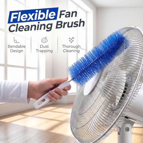 Fan Cleaning Brush, Bendable Microfiber Head, Microfiber Duster for Electric Fan and Blind, Reusable Dust Remover Washable ldeal for Electric Fans Air Conditioning, Home Car Vents, Curtain (Blue 2PCS) - color: Blue 2pcs