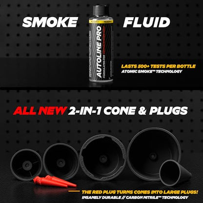 AutoLine Pro Automotive Ventus Smoke Machine Leak Tester EVAP Vacuum - World's #1 Self-Powered Li-Ion Battery Unit - OEM Odorless Fluid Lasts 500 Tests - Built-in Air Compressor - Cone Cap Plugs
