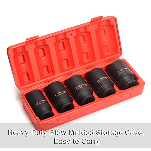 CASOMAN 1/2-Inch Drive Deep Spindle Axle Nut Impact Socket Set, 1/2" Drive Deep Impact Socket Set, Inch, Cr-Mo, 6-Point, 1-3/16-Inch - 1-1/2-Inch, 5 Piece Axle Socket Set - size: 1/2" Dr. 5pcs (1-3/16" - 1-1/2")