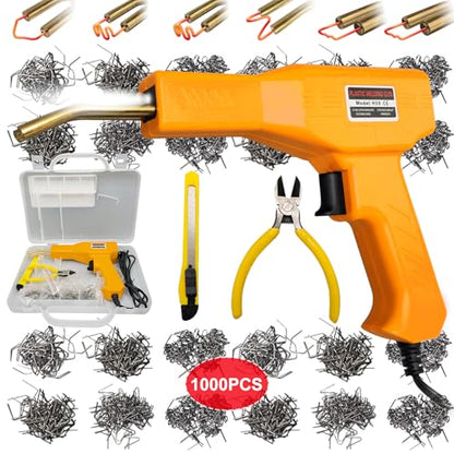 Plastic Welder, 1000PCS Hot Stapler Plastic Welding Kit, Plastic Welder Gun Kit with LED light, AC110v-130v, 6 Types Hot Stapler for Car Bumper and Most Plastic Repair (Yellow)