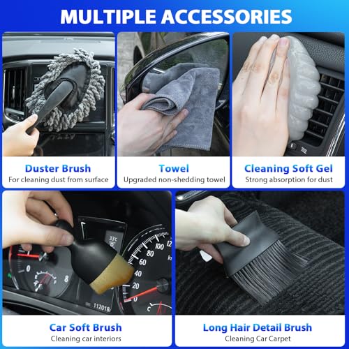 THINKWORK Car Cleaning Kit, Car Vacuum Kit, Gray Car Interior Detailing Kit with 8000PA High Power Vacuum, Including 7Pcs Detailing Brush Set and Bag - color: Gray(20pcs)