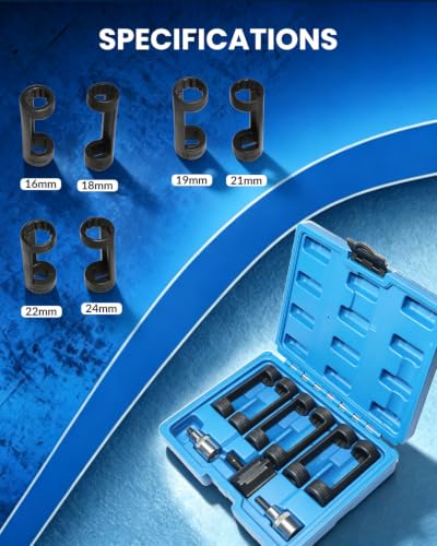9pc Strut Nut Socket 16mm 18mm 19mm 21mm 22mm 24mm with 12 Point 1/2" Drive | with Suspension Strut Spreader Socket Tool Suspension Strut Split Hub Steering Knuckle Spreader Tool - size: 10PC