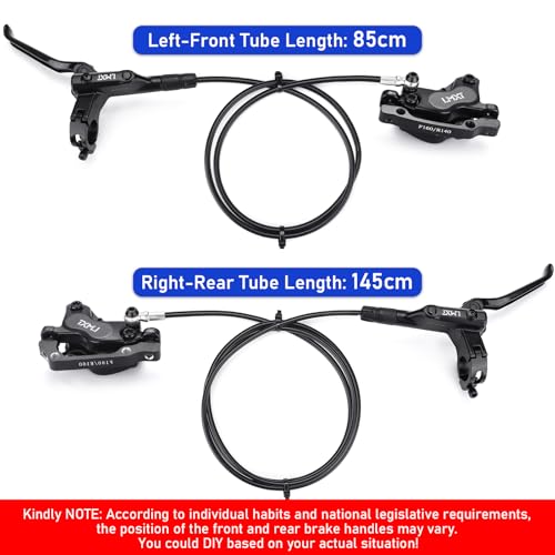 TOBWOLF MTB Hydraulic Disc Brake Set, Four-Piston Bike Brake Upgrade Kit | 160mm Rotors & Ceramic Pads | Left Front 85cm and Right Rear 145cm Hoses | Brake Conversion Kit for MTB & E-Bike - color: Upgrade Hydraulic Disc Brake Set - Four Piston