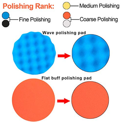 SIQUK 9 Pieces 5 Inch Buffing Pads Kit Foam Buffer Polisher Pads 5 Inch Hook and Loop Polishing Pads Buffer Attachment for Drill - size: 5 Inch