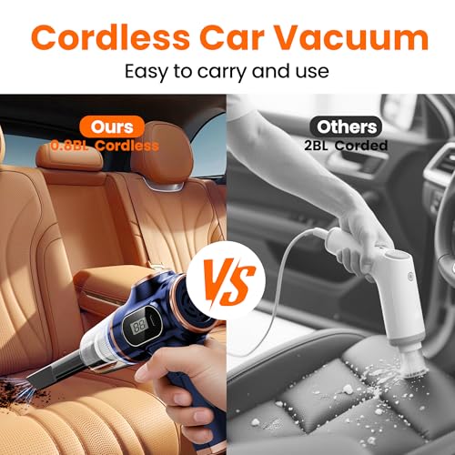 Portable Car Vacuum Cordless Mini Handheld Vacuums Cleaner Rechargeable with LCD Display and Multi-Nozzles, High Power Hand held Cleaners for Car, Home, Office, Sofa, Pet Hair,Keyboard