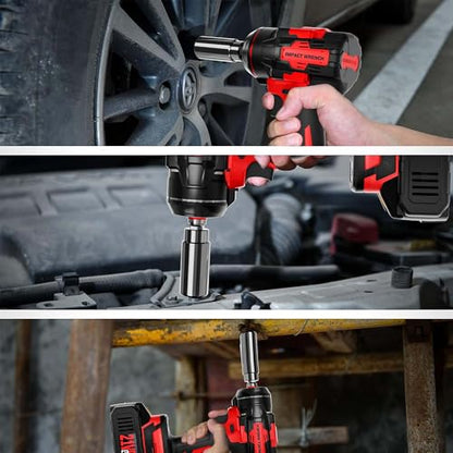SILVEL Cordless Impact Wrench, MAX 650N.M Brushless Impact Gun 1/2 inch, 2 * 4.0Ah Battery, 6 Sockets, 3300RPM Impact Driver wih Fast Charger - size: 2 Batteries