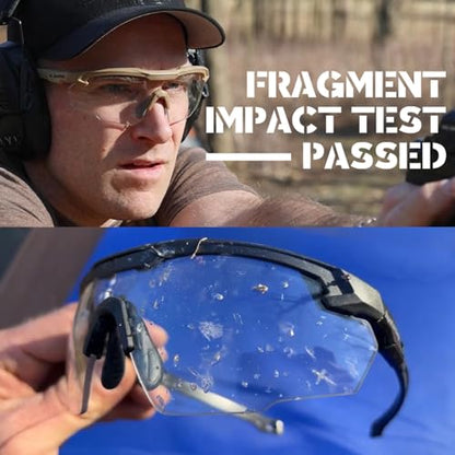 HTS HUNTERSKY Ballistic Tactical Shooting Glasses ANSI Z87+ UV400 Protective Eyewear - color: Khaki Clear
