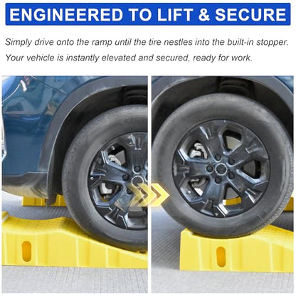 OrangeStar Car Ramps for Oil Changes and Maintenance, 2-Pack Portable Low Profile 6-Inch Lift Car Service Ramps for Garage, Heavy Duty Plastic Tire Ramps (L35in x W13in x H8in)