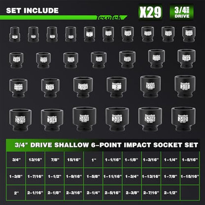 TecoTek 3/4" Drive Shallow 6-Point Impact Socket Set, 29-Piece Jumbo Assortment, CR-MO, SAE, 3/4 inch - 2-1/2 inch, Heavy Duty Storage Case - size: 29PC SAE (3/4" to 2-1/2")