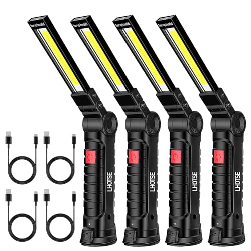 LHOTSE Tool Gifts for Men Dad LED Work Light, 4 Pack Rechargeable Flashlight with Magnetic Base & Hook, Battery Display, 360° Rotation, 5 Modes Folding Work Light for Mechanics, Garage, Repairing - color: New Work Light 4p
