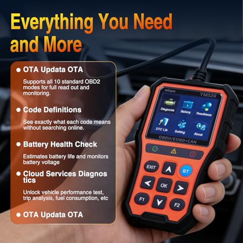 Nilight YM529 Smart Wireless OBD2 Scanner with Wireless Update - Professional Car Diagnostic Tool with 2.8" IPS Screen - Auto Code Reader for Check Engine Light & Wireless Update, 1996-2026 Vehicles - color: A