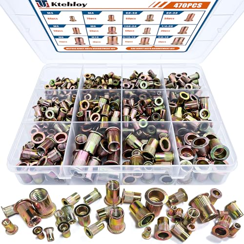 Rivet Nut Kit, 470Pcs SAE & Metric UNC Rivet Nut, Zinc Plated Carbon Steel Rivnut Threaded Inserts Assortment Set Nutserts, Sizes 6-32 8-32 10-24 1/4"-20 5/16"-18 3/8"-16 M3 M4 M5 M6 M8 M10 - size: SAE & Metric Kit - 470 Pcs - Original