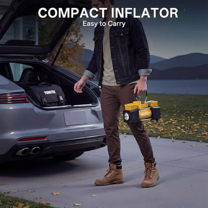 YUNGTEE Yellow Tire Inflator Heavy Duty Double Cylinders Direct Drive Inflation Pump,12V Portable Air Compressor Pump with Emergency LED Light - 150PSI Tire Pump,Apply to Car,Suv,RV - color: Yellow
