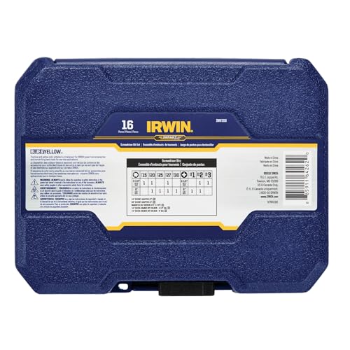 IRWIN Impact Screwdriving Bit Set, Assorted, 16 Piece (IWAF1316)