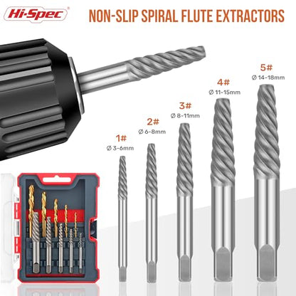 Hi-Spec Screw Extractors & HSS Drill Bit Set Easy Out Studs and Bolts | 10pc, faster bit changes, labeled storage, cleaner drilling and driving, portable case, workshop-ready layout, quick setup