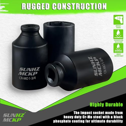 SUNHZMCKP 1/2 Inch Drive Impact Socket, SAE 1-3/4 In Deep Socket, CR-MO, 6 Point Axle Nut Socket for Easy Removal of Axle Shaft Nuts (1-3/4) - color: Sae, size: 1-3/4 inch