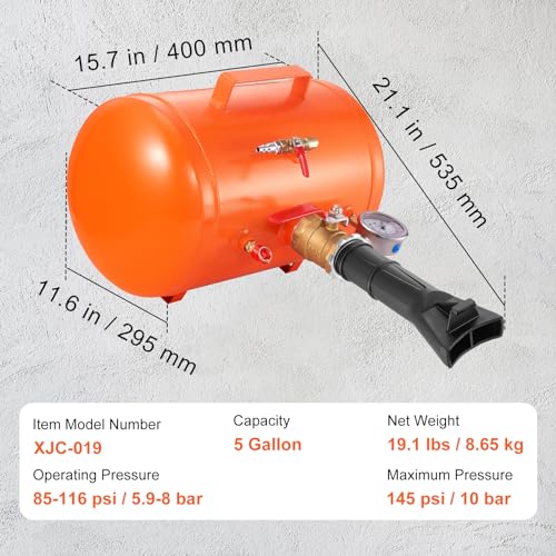 VEVOR Tire Bead Seater, 5 Gal/19L Air Tire Bead Blaster with Pressure Gauge & Handle, 145 PSI Seating Tool Inflator Tank, 85-116 PSI Operating Pressure for Car Truck ATV - size: 5 Gal/19L