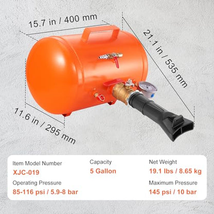 VEVOR Tire Bead Seater, 5 Gal/19L Air Tire Bead Blaster with Pressure Gauge & Handle, 145 PSI Seating Tool Inflator Tank, 85-116 PSI Operating Pressure for Car Truck ATV - size: 5 Gal/19L