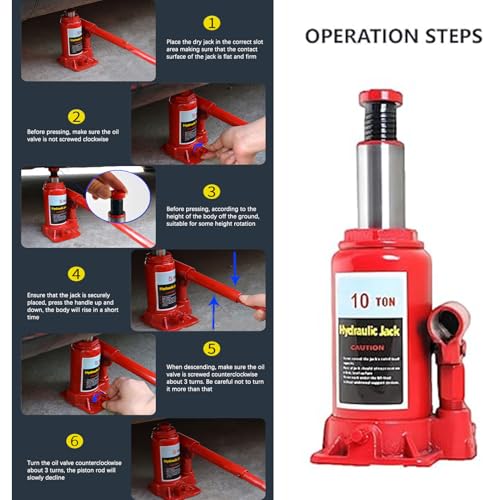 Hydraulic Welded Bottle Jack, Welded Hydraulic Car Bottle Jack Red Heavy Duty Bottle Jacks for Auto Repair House Lift (10T)