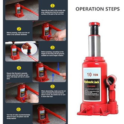 Hydraulic Welded Bottle Jack, Welded Hydraulic Car Bottle Jack Red Heavy Duty Bottle Jacks for Auto Repair House Lift (10T)