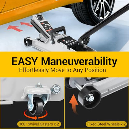 Nilight 2.5 Ton Floor Jack, Low Profile Hydraulic Trolley Car Jack with 360° Swivel Lifting Arm, Heavy Duty Steel Service Jack, Lifting Range 3.35" to 15.15"