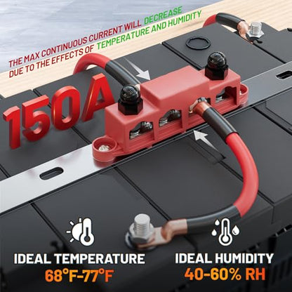 RED WOLF Bar Bus 4 x 3/8" Power Distribution Block, 3 x #8(M4) Screws Terminals Max 48V 150A Power Distribution Block Battery Buss Bar with Cover for Marine Automotive Solar Wiring