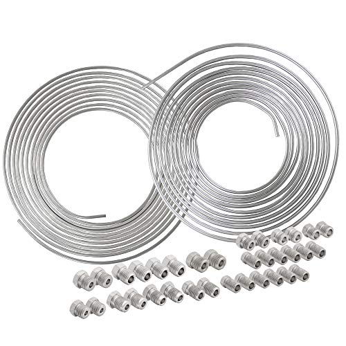 4LIFETIMELINES 25' 3/16" & 1/4" Stainless Steel Brake Line Replacement Tubing Coil & Fitting Kit, 2 Kits, Inverted Flare, SAE Thread - size: 3/16 and 1/4 x 25 Kit (2 Kits)