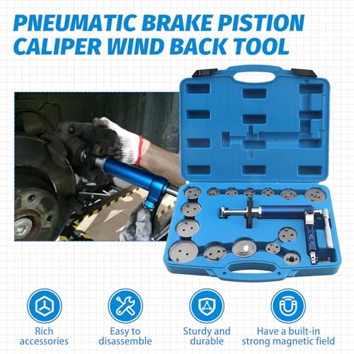 17PCS Pneumatic Brake Caliper Compression Tool Set Brake Piston Wind Back Air Retractor, Universal Air Powered Brake Caliper Rewind Tool Compression Set Pneumatic Tools with 15PCS Air Adapters - size: 17PCS Brake Piston Caliper Compression Tool