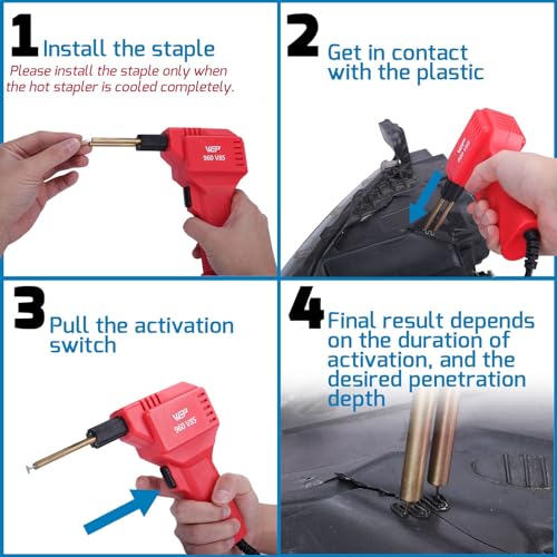 WEP 960-V85 High Power Plastic Welder Kit with LED Lights with 200 Hot Staples and Pliers for Thick Plastic Car Bumper Plastic Welding, Plastic Gas Tank Repair, a Great Automotive Tools for Mechanics