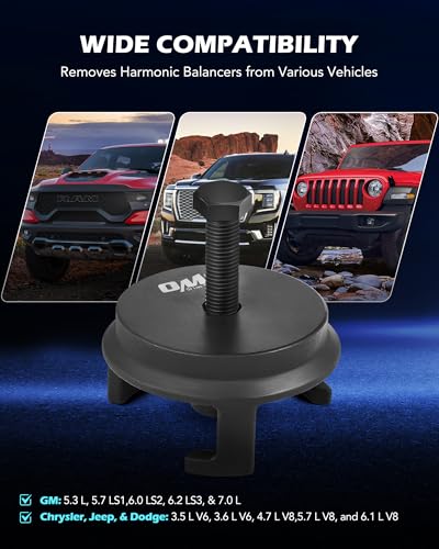 OMT Harmonic Balancer Puller for Engine Balancer Removal Replacement | LS Crank Pulley Puller Compatible with GM Chrysler Jeep Dodge, Harmonic Damper Puller with 24mm Socket