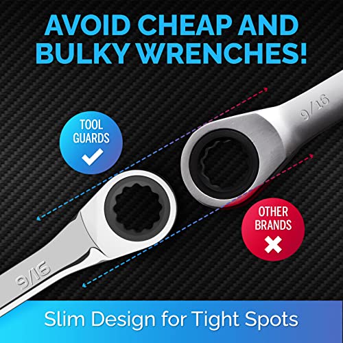Ratcheting Wrench - Slim Profile - Ratchet Wrench, 9/16" Wrench - size: 9/16"