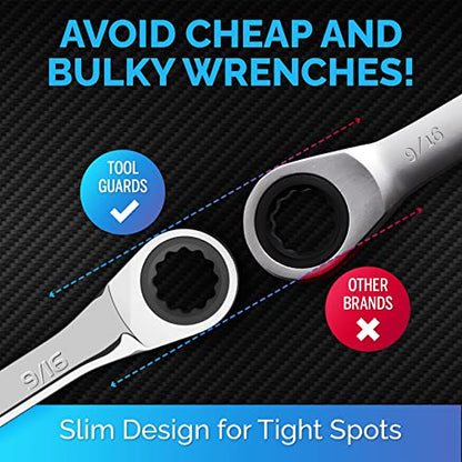 Ratcheting Wrench - Slim Profile - Ratchet Wrench, 9/16" Wrench - size: 9/16"