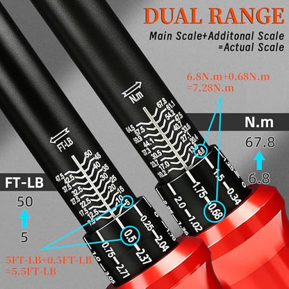 3/8-Inch Drive Torque Wrench 5-50ft.lb/6.8-67Nm, ±3% Precision Dual Direction Torque Wrenches with 72-Tooth Dual Range Scales - size: 3/8" DR.『5-50 FT.LB』
