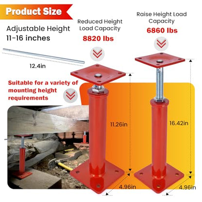 4 Pack House Jacks for Leveling, 11-16 in Crawlspace Support Posts | 4-Pack support set - For crawlspaces, basements, floor joists and beams; includes 4 jack posts and 2 adjustment rods