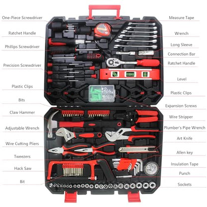 238-pcs Tool Sets Portable Mechanics Tool Box with Lock, Carbon Steel Hand Tool Storage Box for Auto Repair, Garage, Warehouse, Workshop, Repair Shop - size: 238pcs - Black&Red
